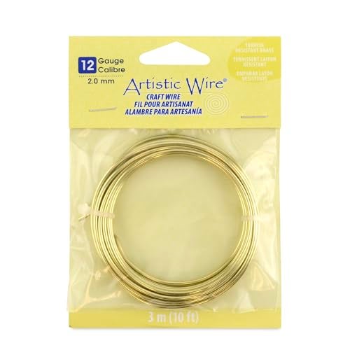 Artistic Wire 12 Gauge Tarnish Resistant Brass Craft Jewelry Wrapping Wire, Gold Color, 10 ft - Image 1