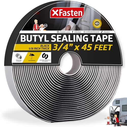 XFasten Butyl Tape RV Black, 3/4 in x 45 Ft, 1/8 in Thick EDPM Rubber Sealant Tape - Roof Patching, Boat Sealing, Leak Proof Butyl Putty Tape - Image 1