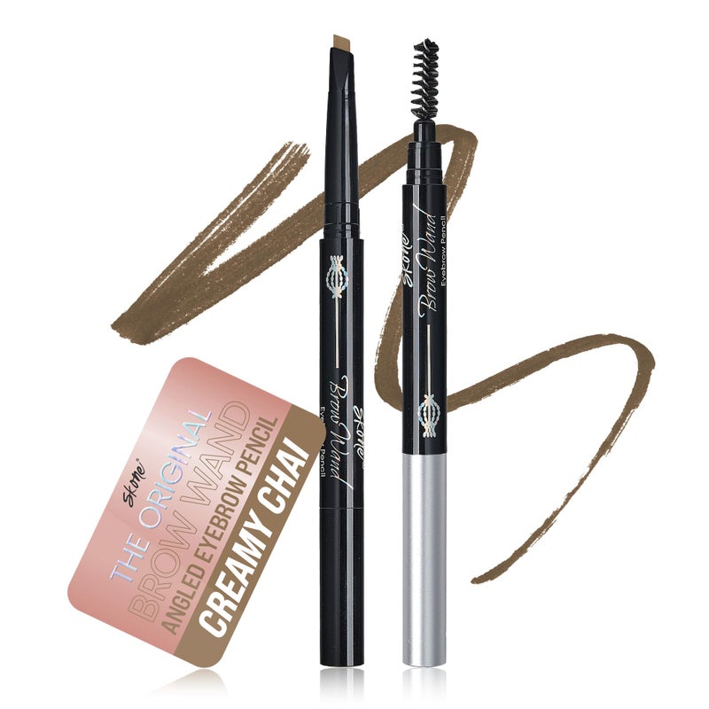 Skone Cosmetics The Original Brow Wand Eyebrow Pencil with Brush - Dual-Sided Retractable Waterproof Long-Lasting Brown Eye Brow Pencils for Women with Sleek Eyebrows - Creamy Chai For Gray Hair - Image 1
