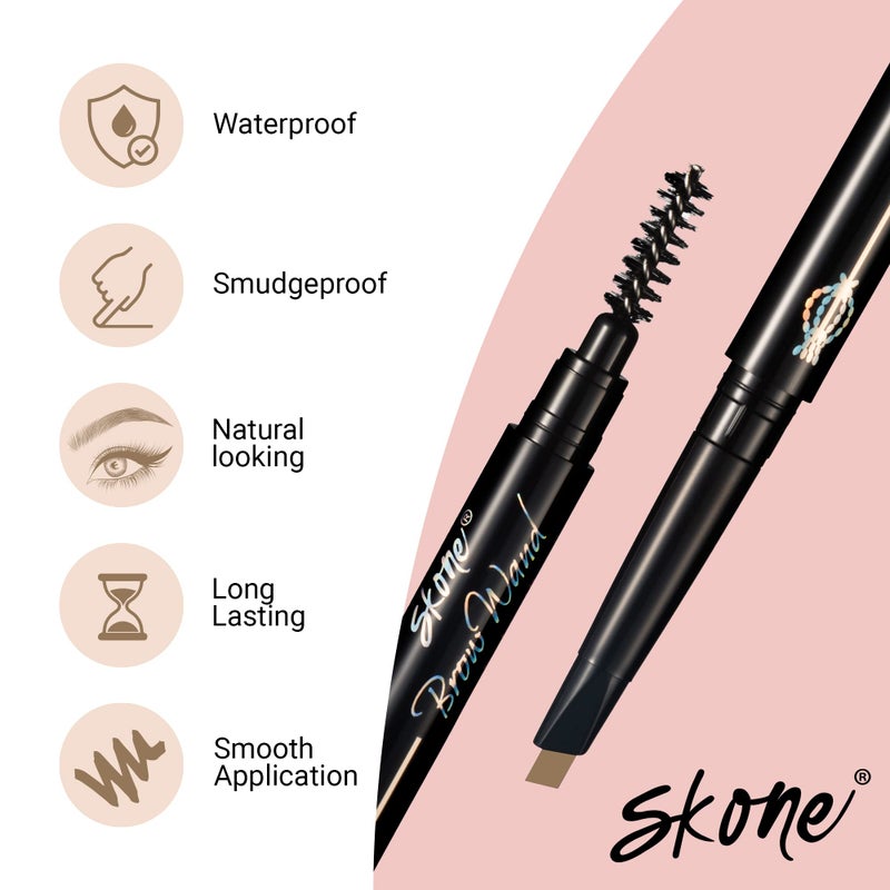 Skone Cosmetics The Original Brow Wand Eyebrow Pencil with Brush - Dual-Sided Retractable Waterproof Long-Lasting Brown Eye Brow Pencils for Women with Sleek Eyebrows - Creamy Chai For Gray Hair - Image 3