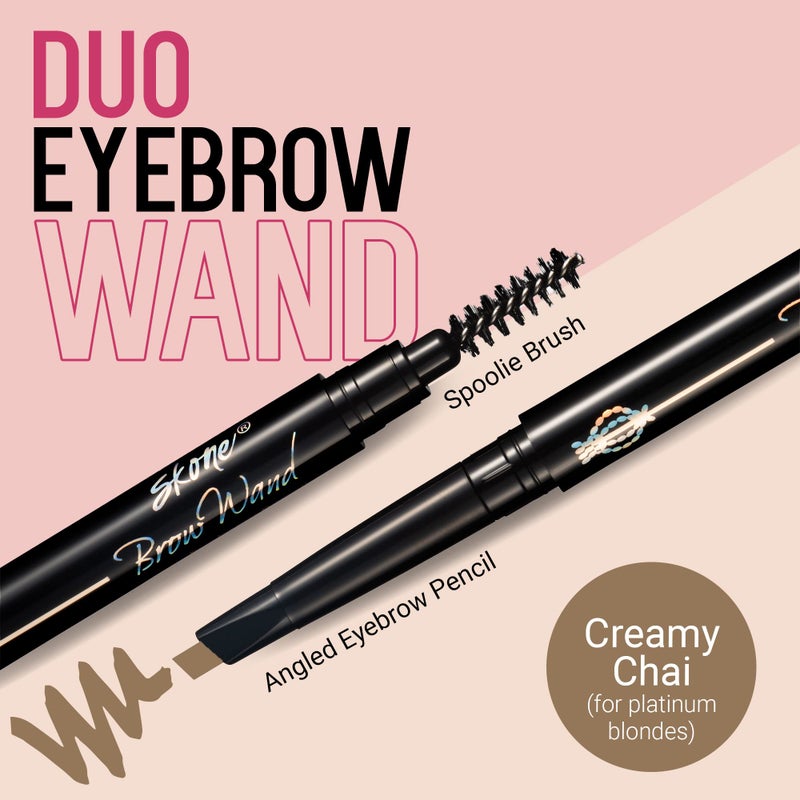 Skone Cosmetics The Original Brow Wand Eyebrow Pencil with Brush - Dual-Sided Retractable Waterproof Long-Lasting Brown Eye Brow Pencils for Women with Sleek Eyebrows - Creamy Chai For Gray Hair - Image 2