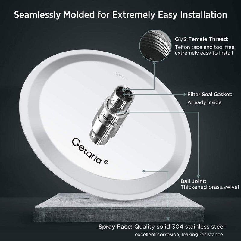 Getaria Rain Shower Head,10 Inch High Pressure Rainfall Showerhead Large Waterfall Shower Head with Anti-Limescale Nozzles Rain Shower Head Round - Image 2
