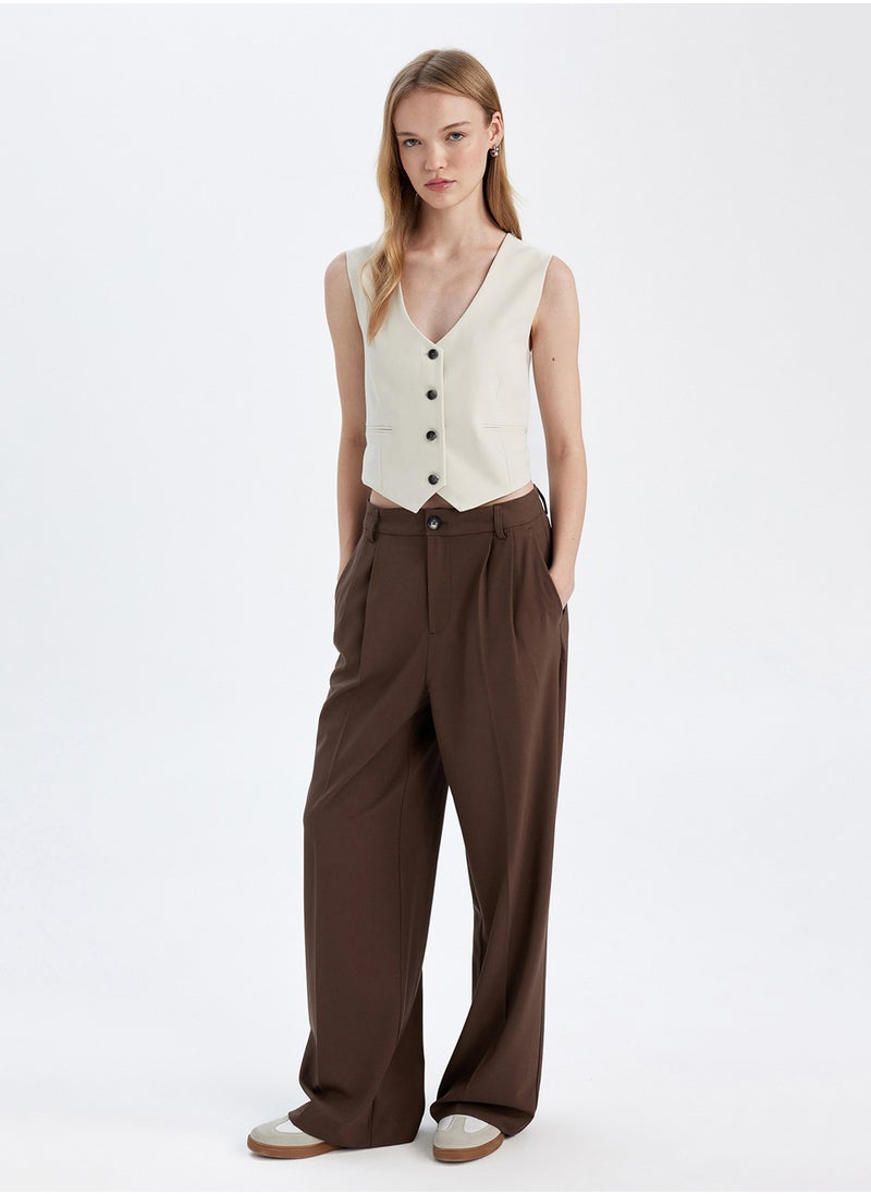 DeFacto Wide Leg High Waist Welt Pocket Plain Classic Pants  - Image 3