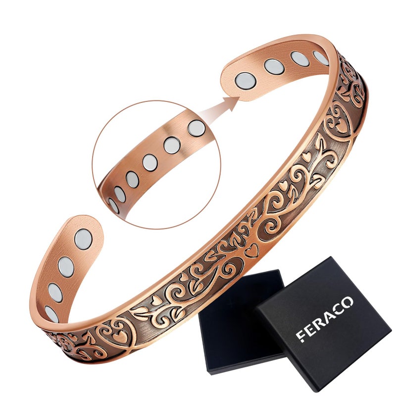 Feraco Copper Bracelets for Women Enhanced Strength Magnetic Bracelets for Women with 3800 Gauss Magnets, Pure Copper Jewelry Adjustable Cuff Bangle with Giftable Box (Original Design) - Image 1