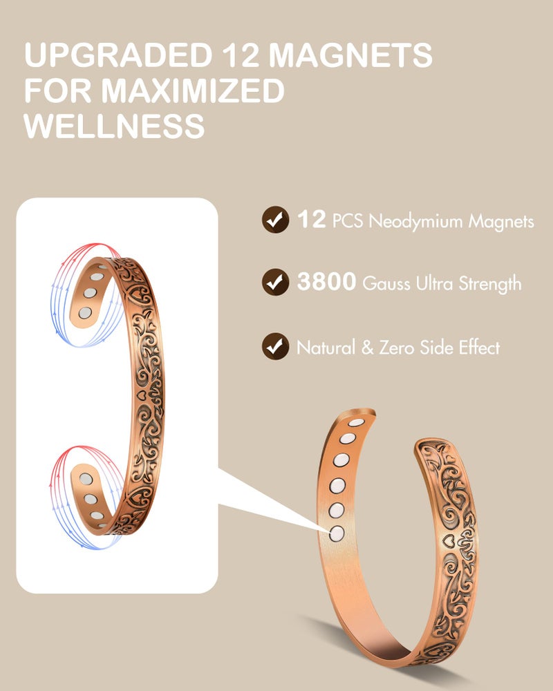 Feraco Copper Bracelets for Women Enhanced Strength Magnetic Bracelets for Women with 3800 Gauss Magnets, Pure Copper Jewelry Adjustable Cuff Bangle with Giftable Box (Original Design) - Image 2