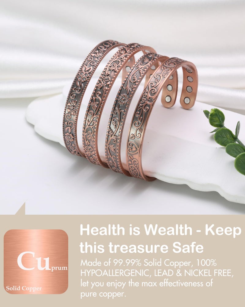 Feraco Copper Bracelets for Women Enhanced Strength Magnetic Bracelets for Women with 3800 Gauss Magnets, Pure Copper Jewelry Adjustable Cuff Bangle with Giftable Box (Original Design) - Image 3