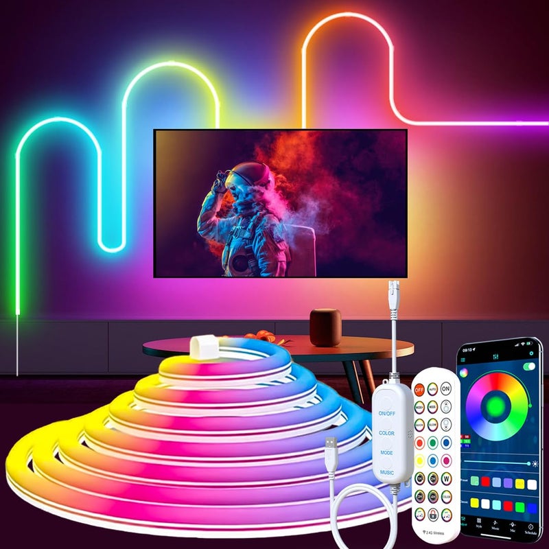 azhongxus أزهانغس 9.8 قدم ضوء نيون LED USB، أضواء شريط LED ذكية RGB IC لغرفة النوم، شريط ضوء نيون LED متزامن مع الموسيقى، تطبيق وجهاز تحكم عن بعد لاسلكي 24 مفتاح، أفكار DIY، غرفة ألعاب، زينة منزلية، هدية عيد الميلاد - Image 1