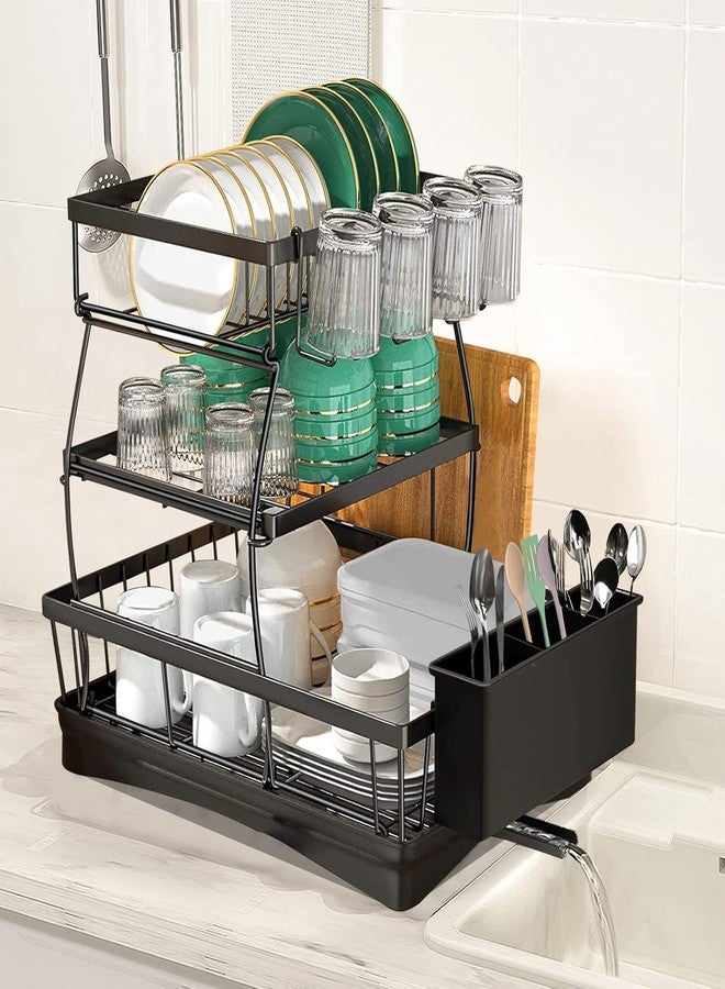 NYTRYD Dish Rack 3-Tier Dish Drainer Rack with Drainboard Large Drying Rack Kitchen with Cutlery & Cutting Board Holder Space-Saving Kitchen Draining Board with Drip Tray. - Image 1