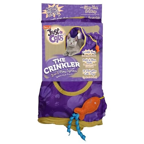 Hartz Just for Cats The Crinkler 3in1 Mega Cat Toy with Silver Vine Catnip Crinkle Bag PeekaBoo Holes 3 Dangler Toys - Image 1