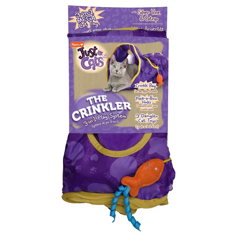 Hartz Just for Cats The Crinkler 3in1 Mega Cat Toy with Silver Vine Catnip Crinkle Bag PeekaBoo Holes 3 Dangler Toys - Image 2