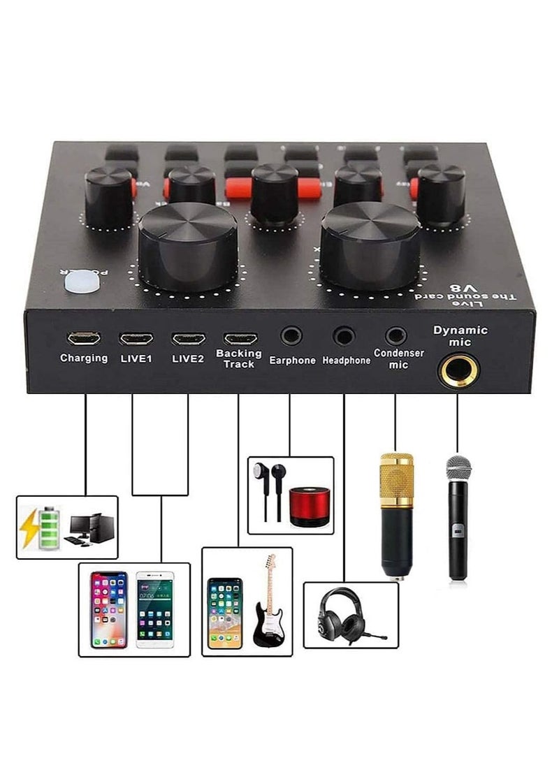 Podcast Equipment Set, BM-800 Mic Kit with V8 Live Sound Card, Condenser PC Gaming Mic with Professional Audio Mixer, Prefect for Streaming, Computer, Singing, Youtube, Recording (BLACK) - Image 3