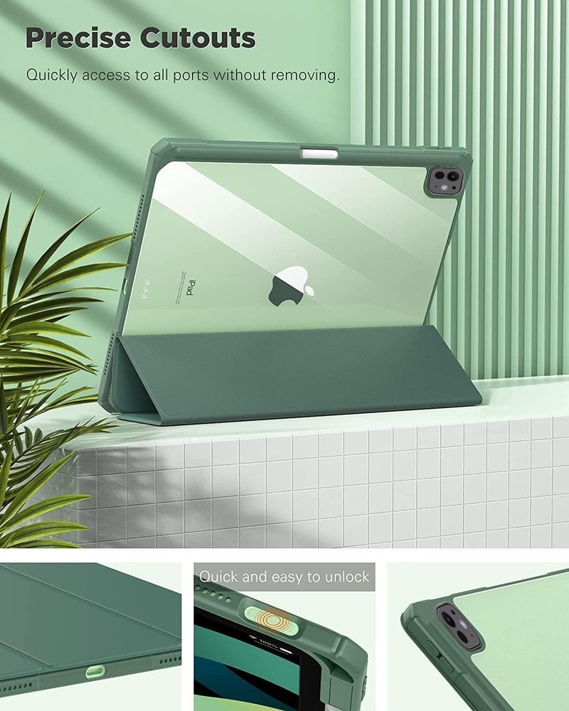 ProElite Case Cover for Apple iPad Pro 13 M4/M5 2024/2025 Cover, Transparent Smart Flip Cover for iPad Pro 13 inch M4/M5 2024/2025 with Pencil Holder, Dark Green - Image 4