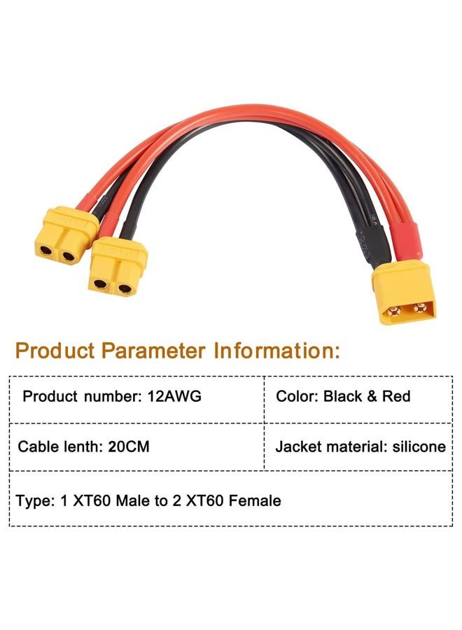 XMSJSIY XT60 Y Splitter Male to 2 Female Adapter Parallel Battery Connector Extension Cable Wire Cord 12AWG for Multirotors RC LiPo Battery (1 Male to 2 Female) - Image 2