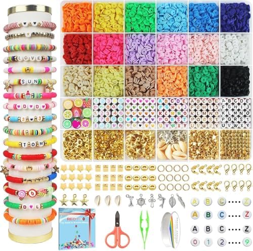 Redtwo 5100 Clay Beads Bracelet Making Kit, Flat Preppy Beads for Friendship Jewelry Making,Polymer Heishi Beads with Charms Gifts for Teen Girls Crafts for Girls Ages 8-12 - Image 1