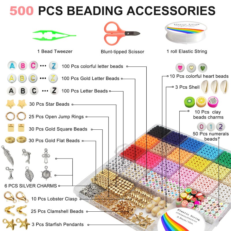 Redtwo 5100 Clay Beads Bracelet Making Kit, Flat Preppy Beads for Friendship Jewelry Making,Polymer Heishi Beads with Charms Gifts for Teen Girls Crafts for Girls Ages 8-12 - Image 4