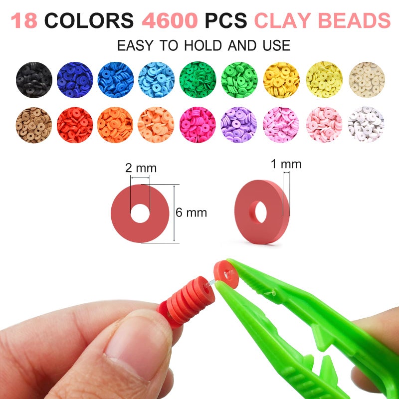 Redtwo 5100 Clay Beads Bracelet Making Kit, Flat Preppy Beads for Friendship Jewelry Making,Polymer Heishi Beads with Charms Gifts for Teen Girls Crafts for Girls Ages 8-12 - Image 3