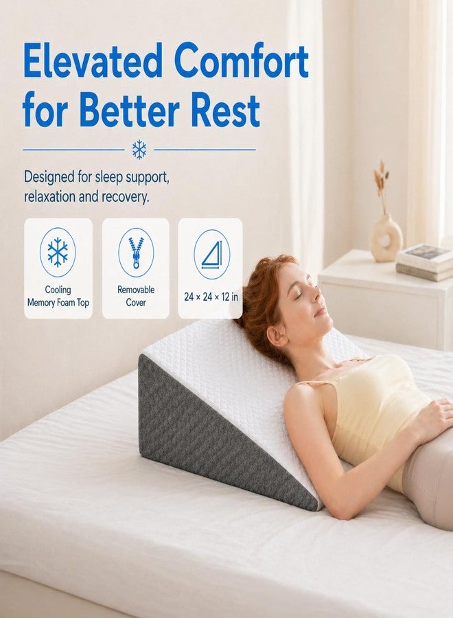 OAISZ Wedge Pillow for Sleep Apnea, Bed Wedge Pillow for Headboard, Headboard Triangle Pillow Wedge for Acid Reflux, After Surgery, Snoring, Cooling Memory Foam Top, Removable Cover, 24x24x12Inch - Image 2
