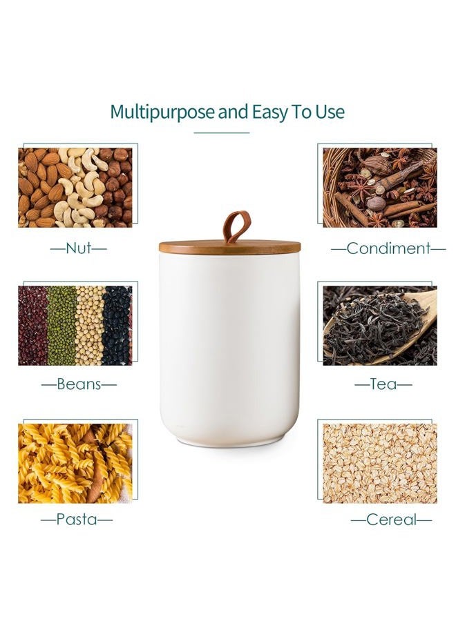 Tenforie White Canister Sets for Kitchen, 3pcs Ceramic Canisters with Airtight Wooden Lid, Food Storage Jar, Large Kitchen Storage Containers for Serving Coffee Beans, Tea, Sugar, Salt, Spices - Image 3