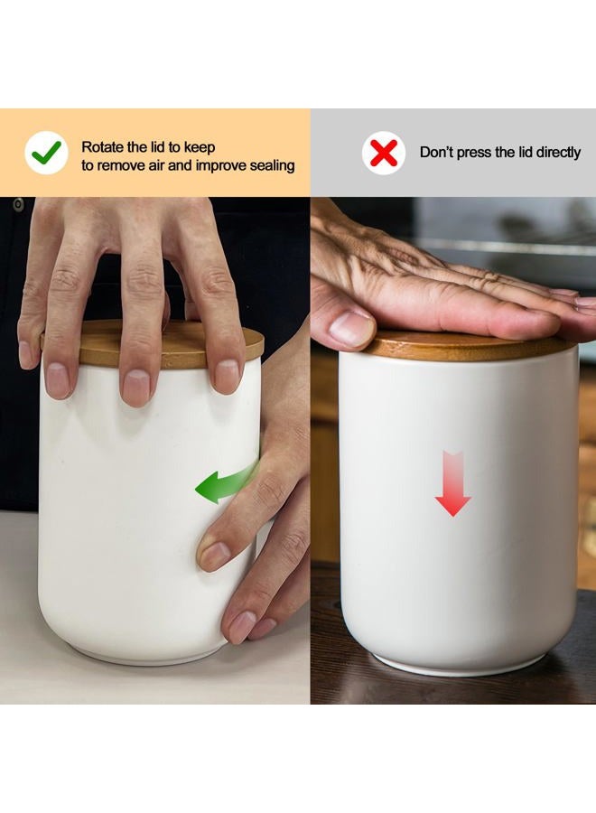 Tenforie White Canister Sets for Kitchen, 3pcs Ceramic Canisters with Airtight Wooden Lid, Food Storage Jar, Large Kitchen Storage Containers for Serving Coffee Beans, Tea, Sugar, Salt, Spices - Image 5