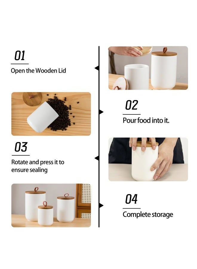 Tenforie White Canister Sets for Kitchen, 3pcs Ceramic Canisters with Airtight Wooden Lid, Food Storage Jar, Large Kitchen Storage Containers for Serving Coffee Beans, Tea, Sugar, Salt, Spices - Image 4