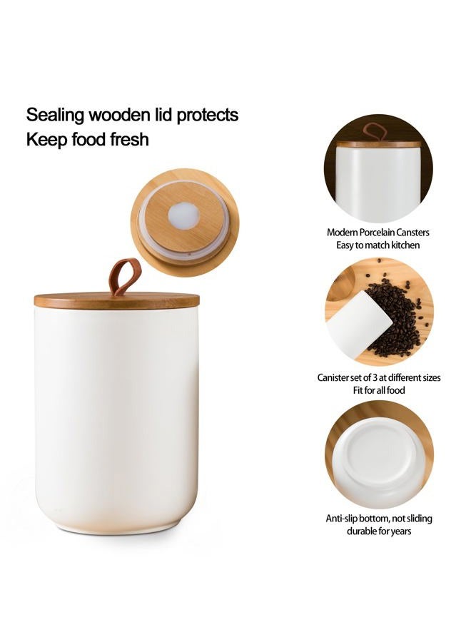 Tenforie White Canister Sets for Kitchen, 3pcs Ceramic Canisters with Airtight Wooden Lid, Food Storage Jar, Large Kitchen Storage Containers for Serving Coffee Beans, Tea, Sugar, Salt, Spices - Image 2