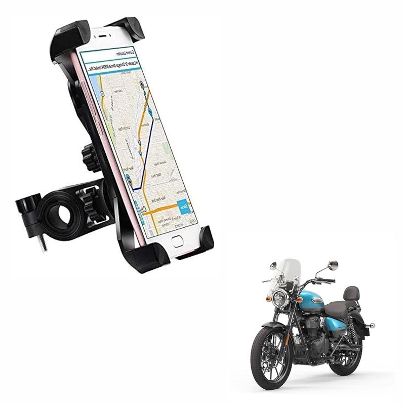 Asryd Handlebar Mount Silicone Bike Phone Mount Anti Shake and Stable Cradle Clamp with 360° Rotation Bike Phone Holder for Royal Enfield Meteor 350 (1 PCs, Black) - Image 1