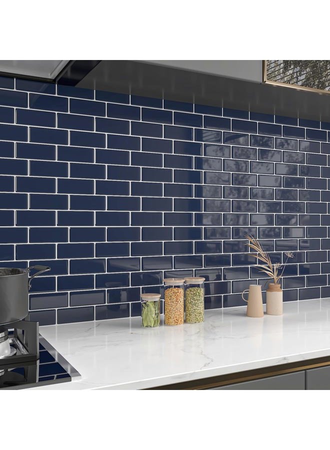 CHIHUT 16 Sheets Peel and Stick Backsplash Tile for Kitchen Bathroom Navy Blue Stick on Tile 12''x12'' Self Adhesive Waterproof Glossy Subway Tile Stickers for Laundry Room Fireplace Shower Walls - Image 1