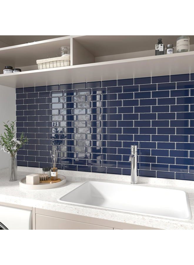CHIHUT 16 Sheets Peel and Stick Backsplash Tile for Kitchen Bathroom Navy Blue Stick on Tile 12''x12'' Self Adhesive Waterproof Glossy Subway Tile Stickers for Laundry Room Fireplace Shower Walls - Image 2