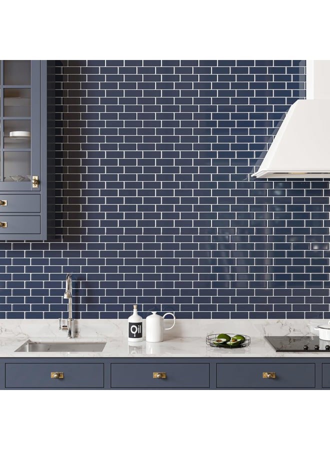 CHIHUT 16 Sheets Peel and Stick Backsplash Tile for Kitchen Bathroom Navy Blue Stick on Tile 12''x12'' Self Adhesive Waterproof Glossy Subway Tile Stickers for Laundry Room Fireplace Shower Walls - Image 4