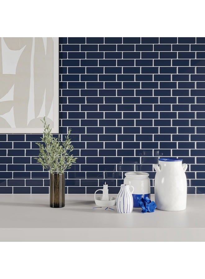 CHIHUT 16 Sheets Peel and Stick Backsplash Tile for Kitchen Bathroom Navy Blue Stick on Tile 12''x12'' Self Adhesive Waterproof Glossy Subway Tile Stickers for Laundry Room Fireplace Shower Walls - Image 5