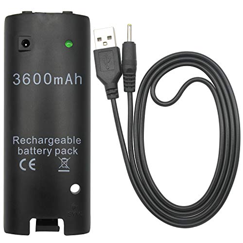 OSTENT 3600mAh Rechargeable Battery Pack Charging Cable for Nintendo Wii Remote Controller Color Black - Image 1