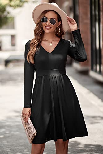 ULTRANICE Black Long Sleeve Dress Womens 2025 Trendy Spring Casual Wedding Guest Semi Formal Party Vavation Outfits Fashion Clothes V Neck Midi Dresses with Pockets(Black A,L) - Image 4