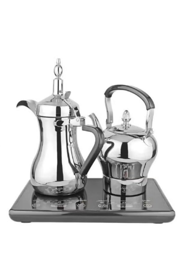 Denx DX3410 Coffee Pot Set, Stainless Steel Arabic Coffee & Tea Pot Set, 1L Coffee Pot and 1.2L Electric Tea Kettle, Automatic Heating Base, Modern Kitchen Beverage Set - Image 1