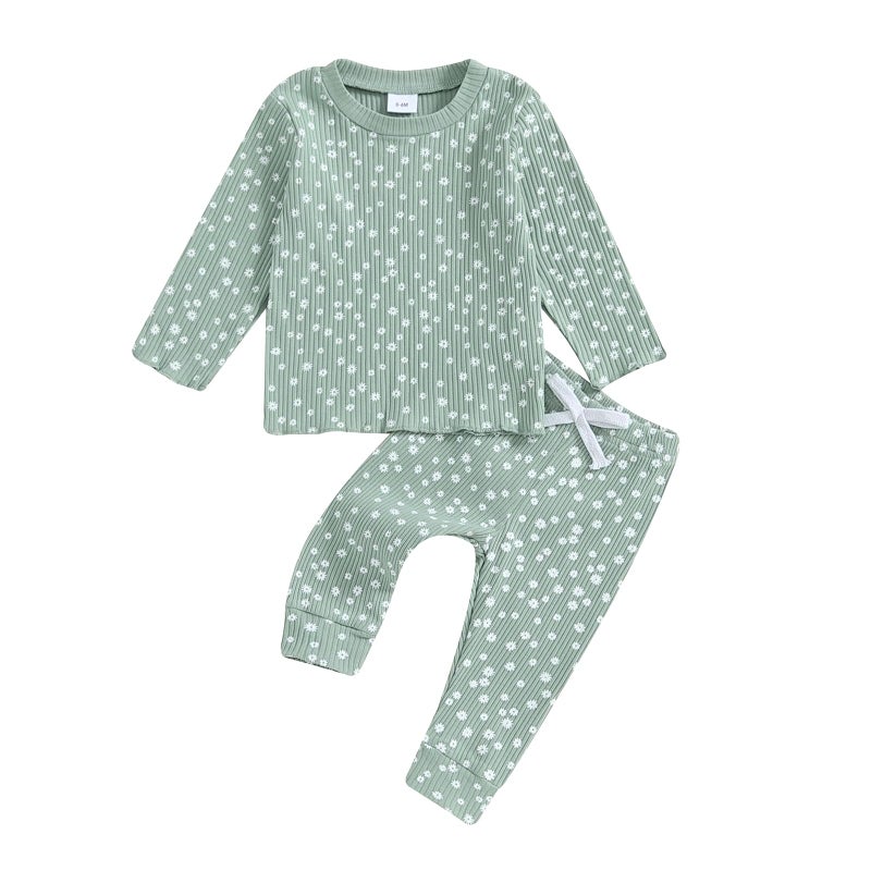 allshope Baby Girl Fall Clothes Set Floral Print Long Sleeve Tops Pants Cute Infant Toddler Outfits 6 12 18 24 Months 2T (Floral Green, 12-18 Months) - Image 1