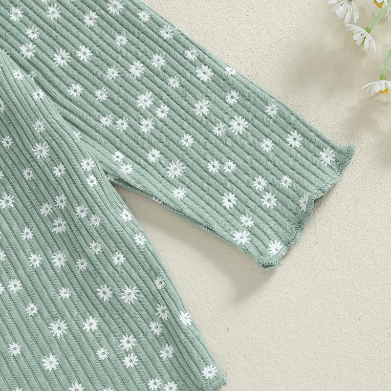 allshope Baby Girl Fall Clothes Set Floral Print Long Sleeve Tops Pants Cute Infant Toddler Outfits 6 12 18 24 Months 2T (Floral Green, 12-18 Months) - Image 5