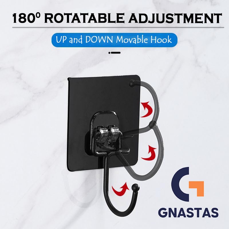 GNASTAS Wall Hook Hanger with 6 Hooks | Heavy Duty Wall Mounted Adhesive Hook Rack for Kitchen, Bathroom, Bedroom & Office | Multipurpose Organizer for Coats, Towels, Keys 1pc (Black) - Image 3