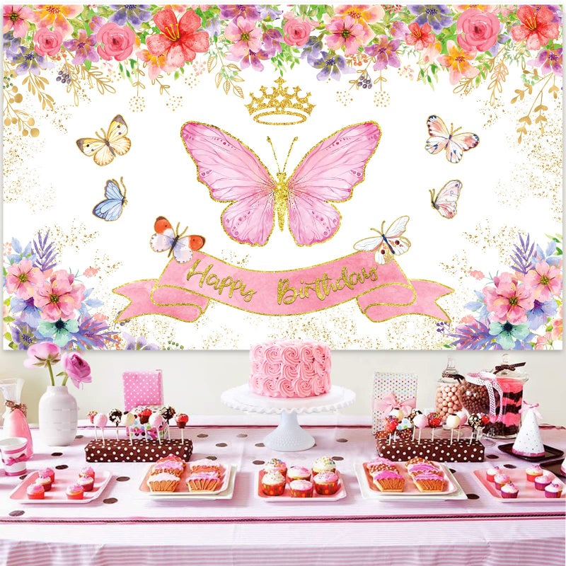 7CDXD Butterfly Theme Party Decorations, Butterfly Birthday Decorations with Pink Purple Balloon Arch Kit Butterfly Photography Backdrop Banner and Tablecloth for Girls Women Birthday Party Decor - Image 4