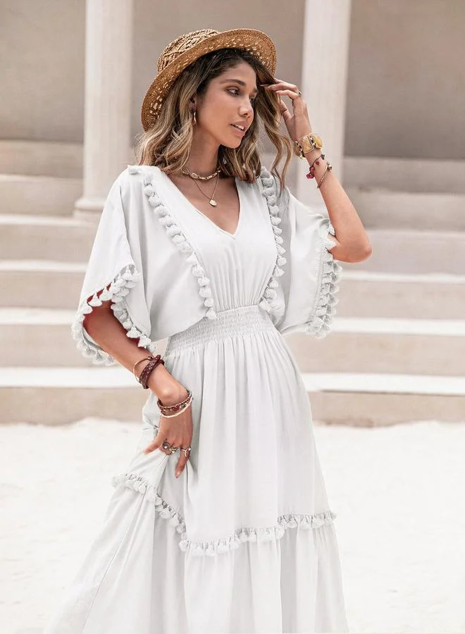 Take Two Take Two Tassel Detail V Neck A-Line Midi Dress