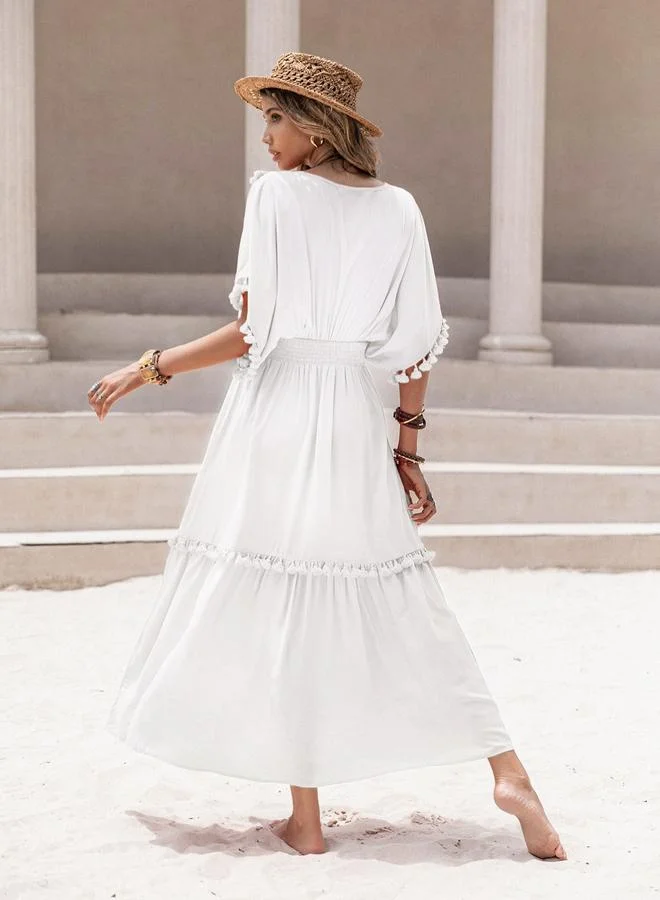 Take Two Take Two Tassel Detail V Neck A-Line Midi Dress