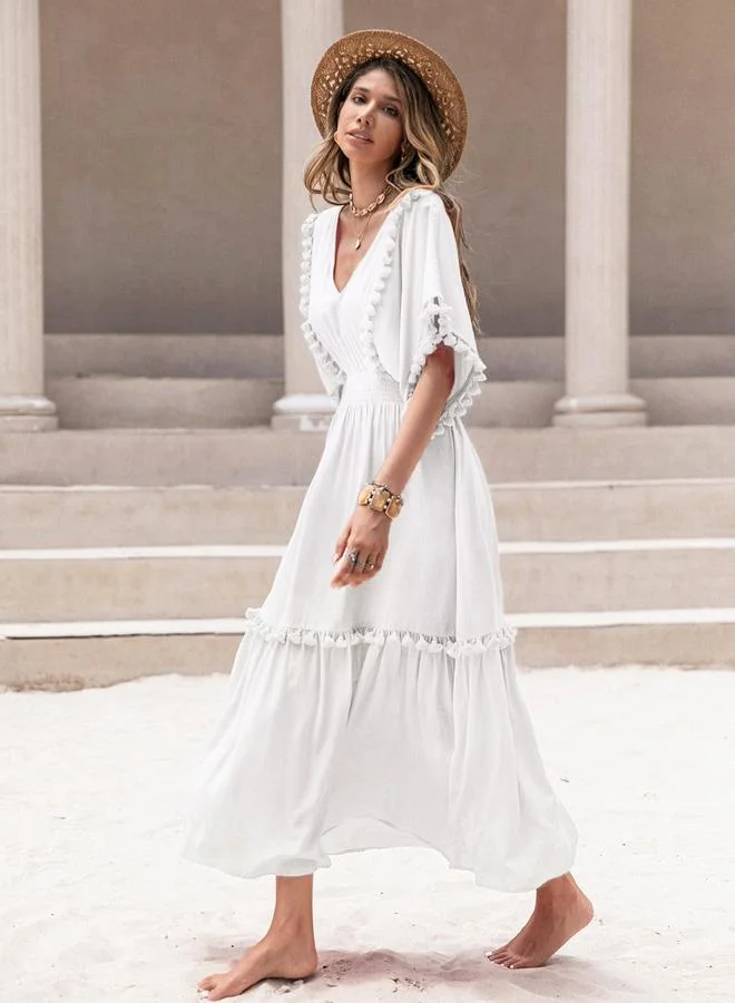 Take Two Take Two Tassel Detail V Neck A-Line Midi Dress