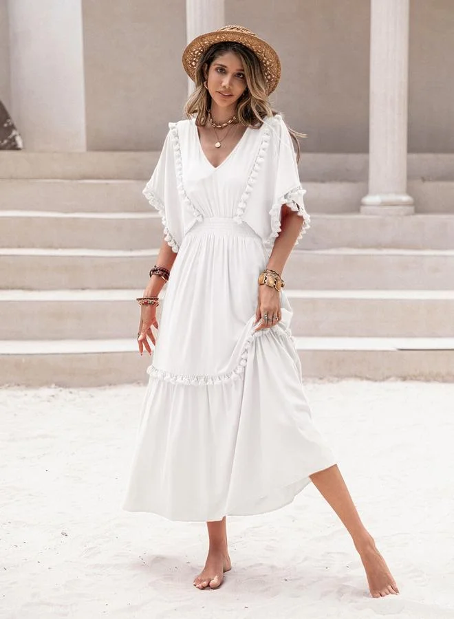 Take Two Take Two Tassel Detail V Neck A-Line Midi Dress