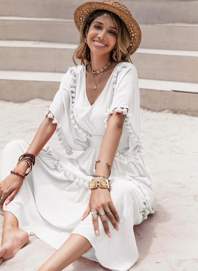 Take Two Take Two Tassel Detail V Neck A-Line Midi Dress