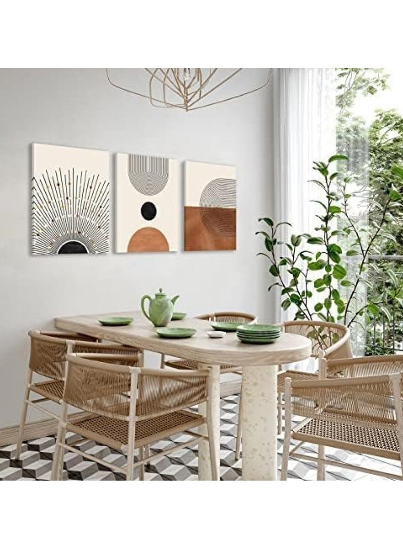 RATSAW Set of 3 Framed Canvas Wall Art, 30x40 cm, Abstract Boho Neutral Beige Brown Sun Geometry Black Line Art, Modern Home Living Room Office Decor - Image 5