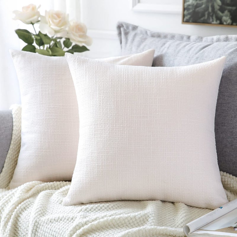 OTOSTAR Linen Throw Pillow Covers Set of 2 Decorative Square Pillowcases Cushion Covers 18x18 Inch for Home Decor Sofa Bedroom Car 45 x 45CM Cream WhiteBeige