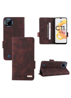 HuHa Case Cover For Realme C11 2021/Realme C20 Magnetic Clasp Flip Leather Phone Case Brown 