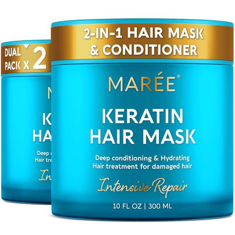 MAREE Deep Conditioning Hair Mask for Damaged Hair Treatment 2 PACK - Keratin Hair Care for Hydrating Growth Repair Moisturizing - Dry Curly Color Treated Frizzy - Tratamiento Mascarilla Para Cabello - Image 1