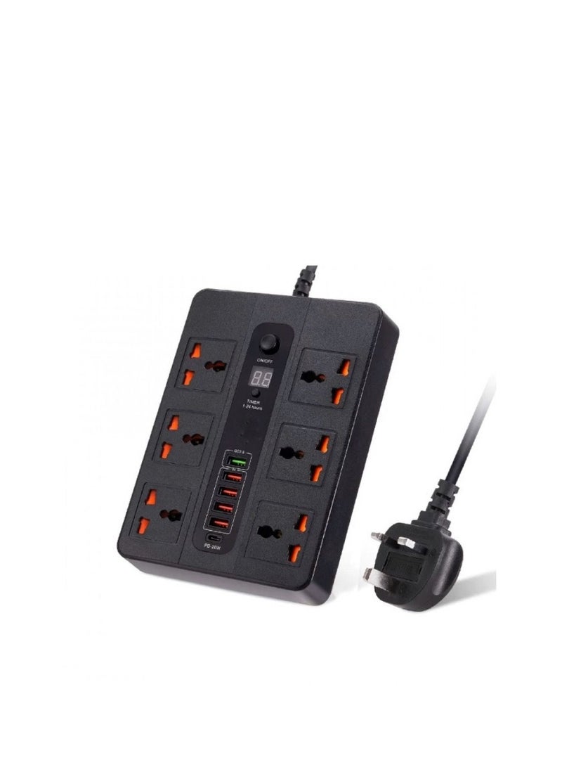 ريبنيو مقبس طاقة BKL-11 مقبس طاقة 6 مقابس 5 منافذ USB 1 دينار بحريني 2 متر 3000 واط مقبس طاقة BKL-11 - Image 1