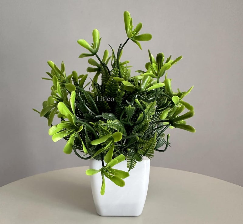 Litleo Plastic Artificial Plants Fake Potted Plants, Eucalyptus Potted Faux Decorative Grass Plant With White Pot For Home Decor, Indoor, Office, Desk, Shelf, Table Decoration (8 Small) - Image 3