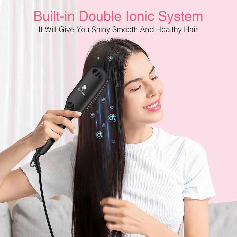 miropure Enhanced Ceramic Hair Straightener Brush by MiroPure, 2-in-1 Ionic Straightening Brush with Anti-Scald Feature, Auto Temperature Lock & Auto-Off Function (Black) - Image 4