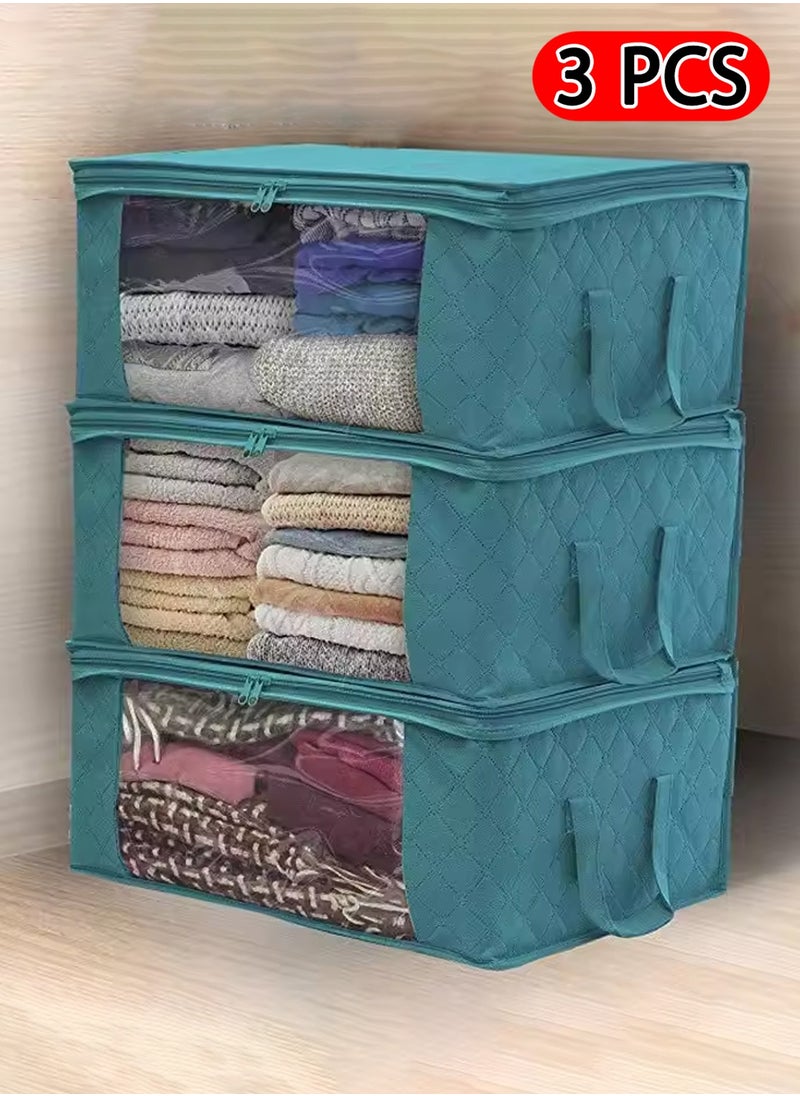 Generic Foldable Storage Bag 49x36x21cm (19.3x14.2x8.3in) – Large Capacity Clothes Organizer with Zipper & Transparent Window, Washable Non-Woven Fabric, Collapsible Storage Box with Handles for Bedroom, Closet, Office & Dorm Use  - Image 1